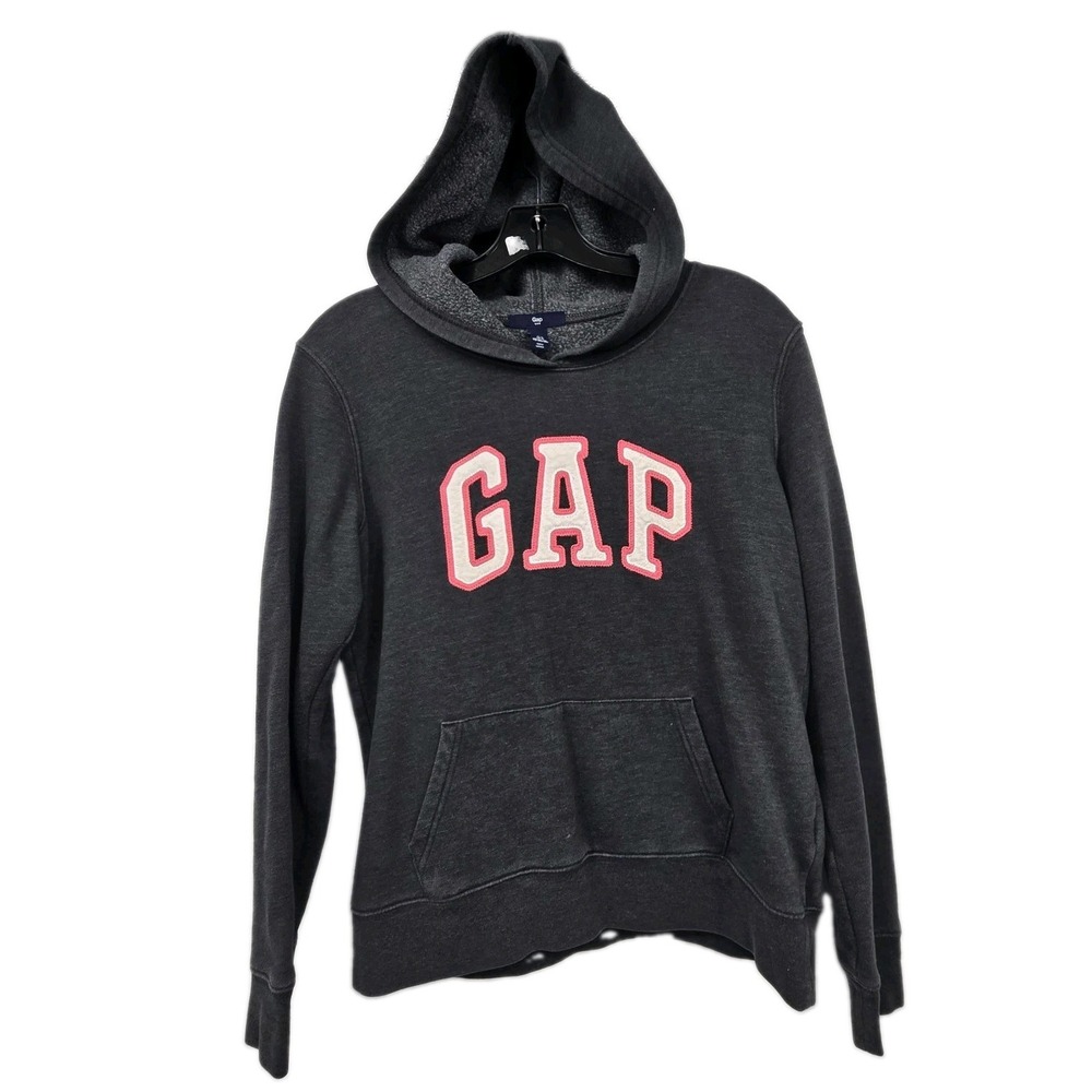 Gap Pullover Sweatshirt Hoodie Women's L Gray Big Logo Retro 90s Pocket Sports